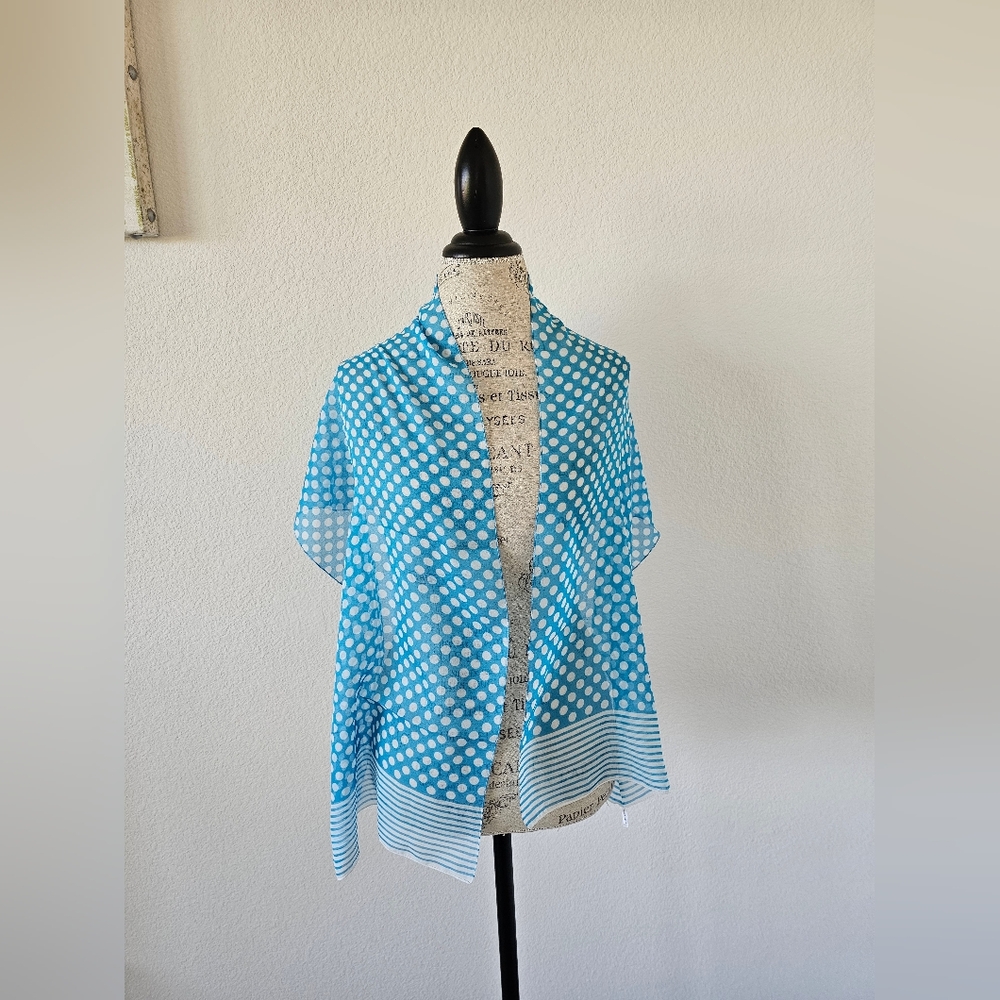 Vintage "Accessory Street" Italy Scarf Bright Blue & White Polka Dot and Stripe